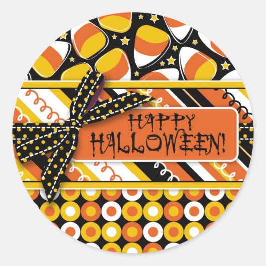 Fun Candy Corn Halloween kleuren Ronde Sticker (Voorkant)