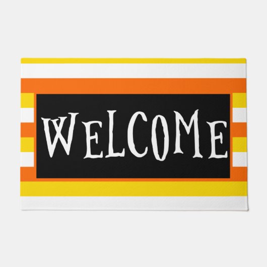 Fun Candy Corn Oranje Black Halloween Welkom Deurmat (Voorkant)