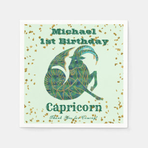 Fun Capricorn First Birthday & Gold Confetti Servet