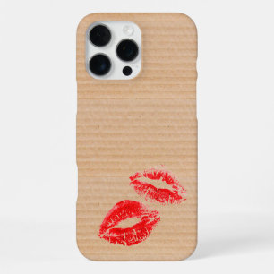 Fun Cardboard Box Textuur Red Lipstick Kiss Print iPhone 16 Pro Max Hoesje