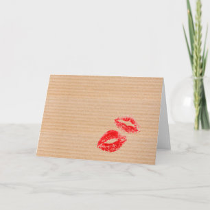 Fun Cardboard Box Textuur Red Lipstick Kiss Print Kaart