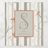 Fun Cardinals in Birch Trees Monogram S Custom Wijn Etiket (Enkel label)