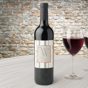 Fun Cardinals in Birch Trees Monogram W Wine Wijn Etiket