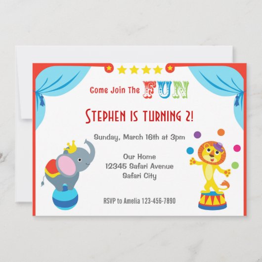 Fun Carnival Circus Children Birthday Uitnodiging (Voorkant)