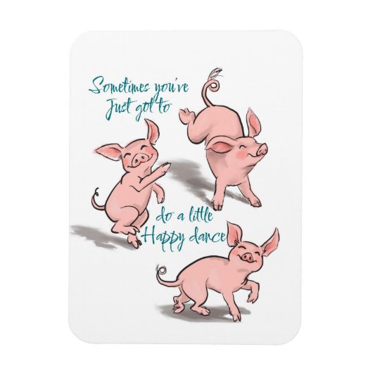Fun cartoon-achtige biggetjes, blij dansmagneet magneet (Verticaal)