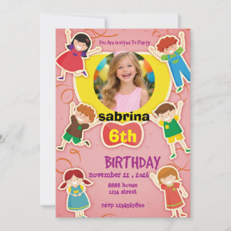 Fun Cartoon Birthday Invitation – Colorful Kids  Kaart