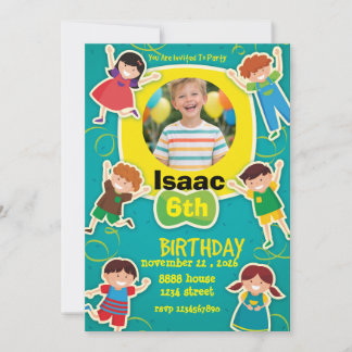 Fun Cartoon Birthday Invitation – Colorful Kids  Kaart