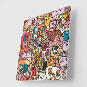 Fun Cartoon Caracter Hand Drawn Toss Pattern Kinde Vierkante Klok (Hoek)