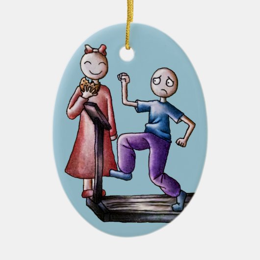Fun Cartoon Couple Treadmill Boy en Cookie Girl Keramisch Ornament (Voorkant)