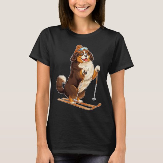 Fun Cartoon Dog Enjoying Skiing  T-shirt (Voorkant)
