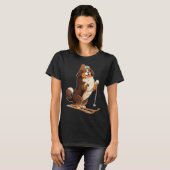 Fun Cartoon Dog Enjoying Skiing  T-shirt (Voorkant volledig)