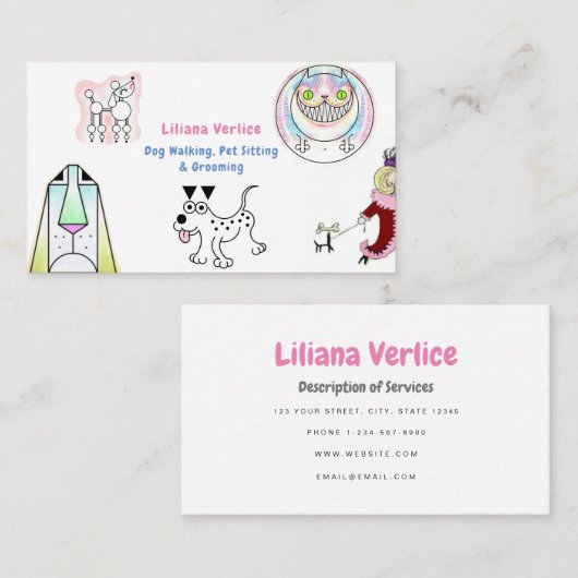 Fun Cartoon Dog Walker Pet Sitter Visitekaartje (Voorkant / Achterkant)