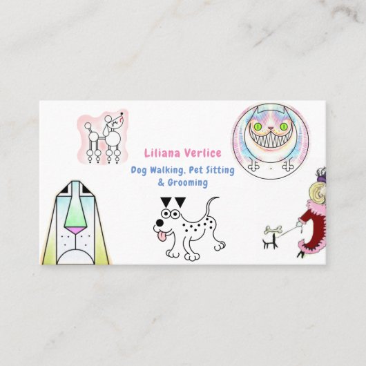Fun Cartoon Dog Walker Pet Sitter Visitekaartje (Voorkant)