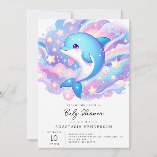 Fun Cartoon Dolfijn Baby shower Kaart (Voorkant)