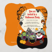 Fun cartoon Halloween monster costume party group, Kaart (Voorkant / Achterkant)