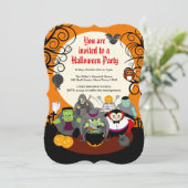 Fun cartoon Halloween monster costume party group, Kaart (Staand voorkant)