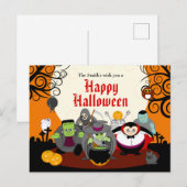 Fun cartoon Halloween monster costume party group, Uitnodiging Briefkaart (Voorkant / Achterkant)