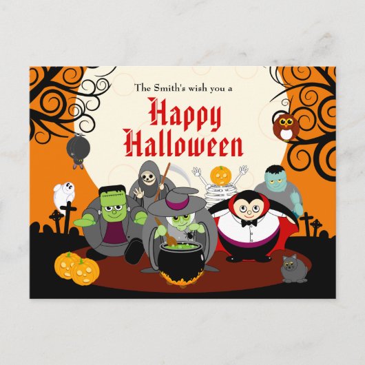 Fun cartoon Halloween monster costume party group, Uitnodiging Briefkaart (Voorkant)