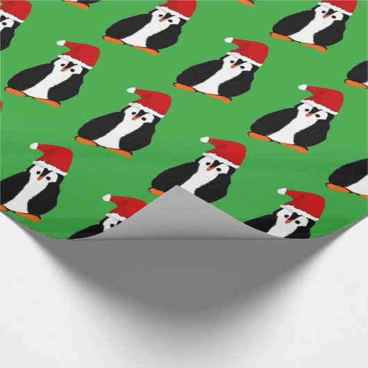 Fun Cartoon-kerstpinguïn in Santa Hat Cadeaupapier (Hoek)