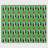 Fun Cartoon-kerstpinguïn in Santa Hat Cadeaupapier (Vlak)