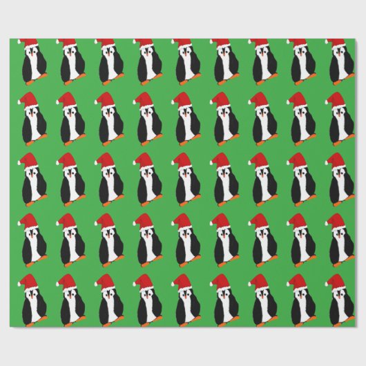 Fun Cartoon-kerstpinguïn in Santa Hat Cadeaupapier (Vlak)