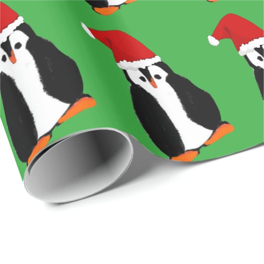Fun Cartoon-kerstpinguïn in Santa Hat Cadeaupapier (Rol Hoek)