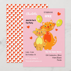 Fun Cartoon Kitty Cats Schattige Birthday Party Kaart