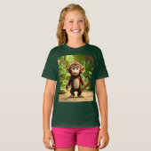 Fun Cartoon Monkey Baby Fine Kinder Jersey T-shirt (Voorkant volledig)
