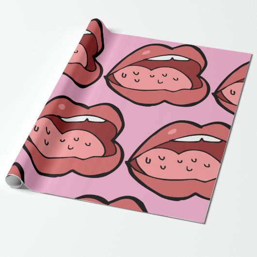 Fun Cartoon Open Mouth and Lips Cadeaupapier (Uitgerold)