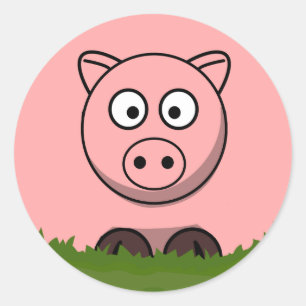 Fun Cartoon Pink Round Pig Ronde Sticker
