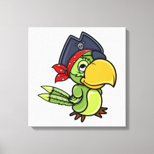Fun Cartoon Pirate Parrot Canvas Afdruk