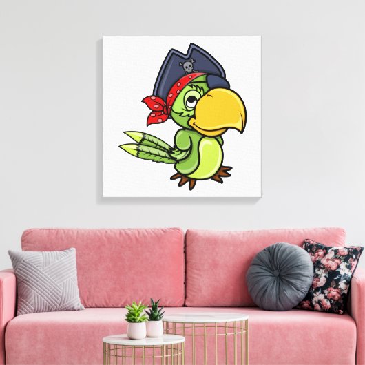 Fun Cartoon Pirate Parrot Canvas Afdruk (Insitu (Woonkamer))