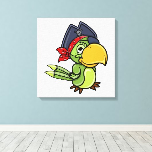 Fun Cartoon Pirate Parrot Canvas Afdruk (Insitu (Houten vloer))