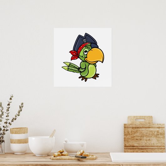 Fun Cartoon Pirate Parrot Poster (Keuken)