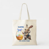 Fun Cartoon Rabbit Easter Egg Basket Name Tote Bag (Achterkant)