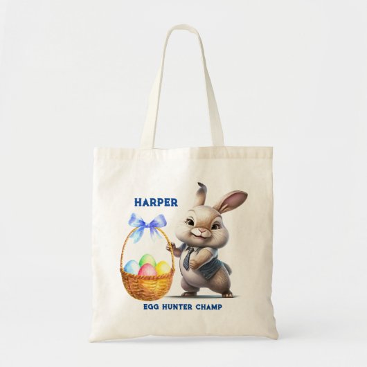 Fun Cartoon Rabbit Easter Egg Basket Name Tote Bag (Voorkant)