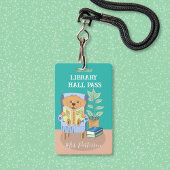 Fun Cartoon Reading Dog Library Hall Pass Badge
