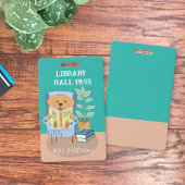 Fun Cartoon Reading Dog Library Hall Pass Badge