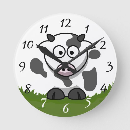 Fun Cartoon Round Cow Ronde Klok (Voorkant)
