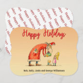 Fun Cartoon Santa bezorgt cadeaus Fancy snijden Feestdagenkaart (Voorkant / Achterkant)