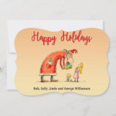 Fun Cartoon Santa bezorgt cadeaus Fancy snijden Feestdagenkaart (Voorkant)