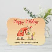 Fun Cartoon Santa bezorgt cadeaus Fancy snijden Feestdagenkaart (Staand voorkant)