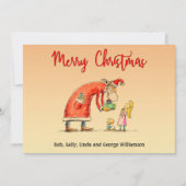 Fun Cartoon Santa bezorgt cadeaus voor kerstmis Feestdagenkaart (Voorkant)