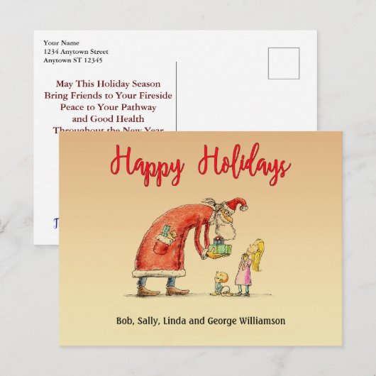Fun Cartoon Santa bezorgt cadeautjes Prettige fees Briefkaart (Voorkant / Achterkant)