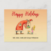 Fun Cartoon Santa bezorgt cadeautjes Prettige fees Briefkaart (Voorkant)