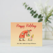 Fun Cartoon Santa bezorgt cadeautjes Prettige fees Briefkaart (Staand voorkant)