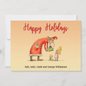 Fun Cartoon Santa bezorgt cadeautjes Prettige fees Feestdagenkaart (Voorkant)