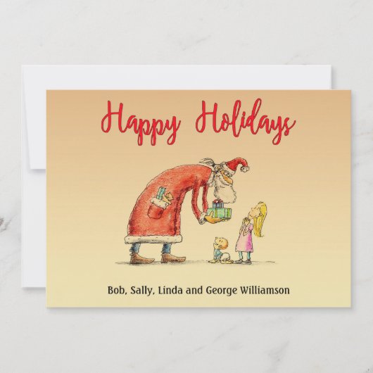 Fun Cartoon Santa bezorgt cadeautjes Prettige fees Feestdagenkaart (Voorkant)