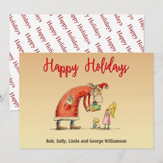 Fun Cartoon Santa bezorgt cadeautjes Prettige fees Feestdagenkaart (Voorkant / Achterkant)