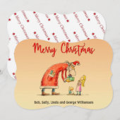 Fun Cartoon Santa bezorgt geschenken Kerstmis Fanc Feestdagenkaart (Voorkant / Achterkant)